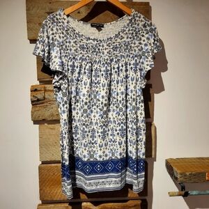 Blue and White Floral Women's Top